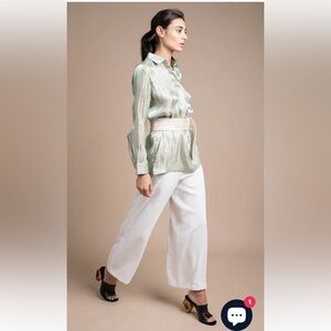 Quinn Megan Holographic Pink Pearl 100% Silk Blouse Tunic Shirt Size Medium